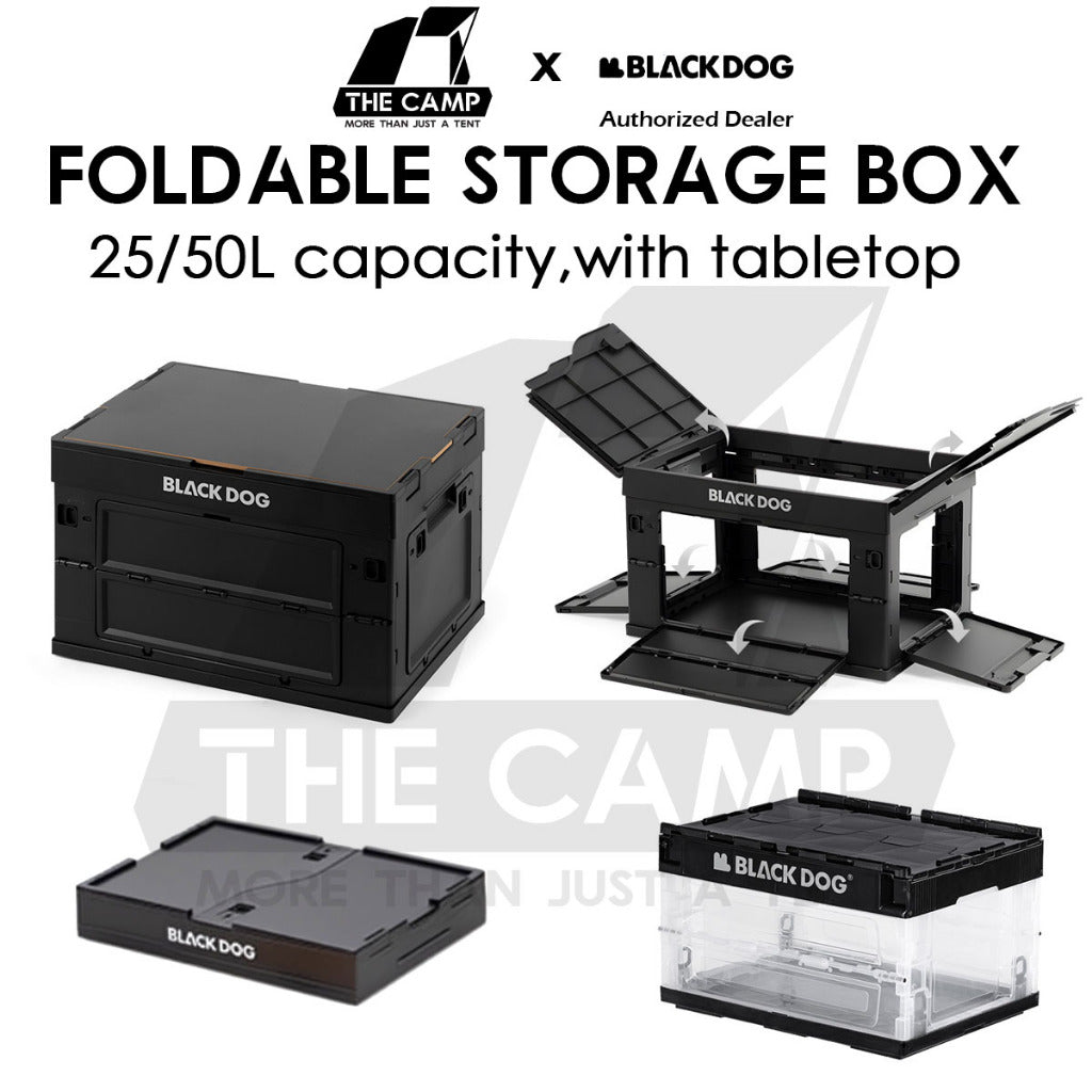 Blackdog Folding Storage Box 25L 50L Outdoor Camping Folding Foldable Multipurpose Black Box with Table Top CBD2550XB013