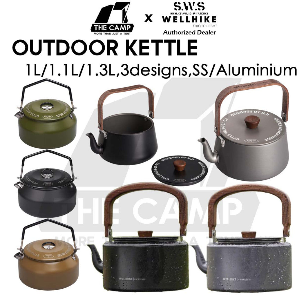Wellhike SWS Outdoor Kettle 1L / 1.1L Stainless Steel / Aluminium Camping Teapot Coffee Pot Silicon Spout Pourer