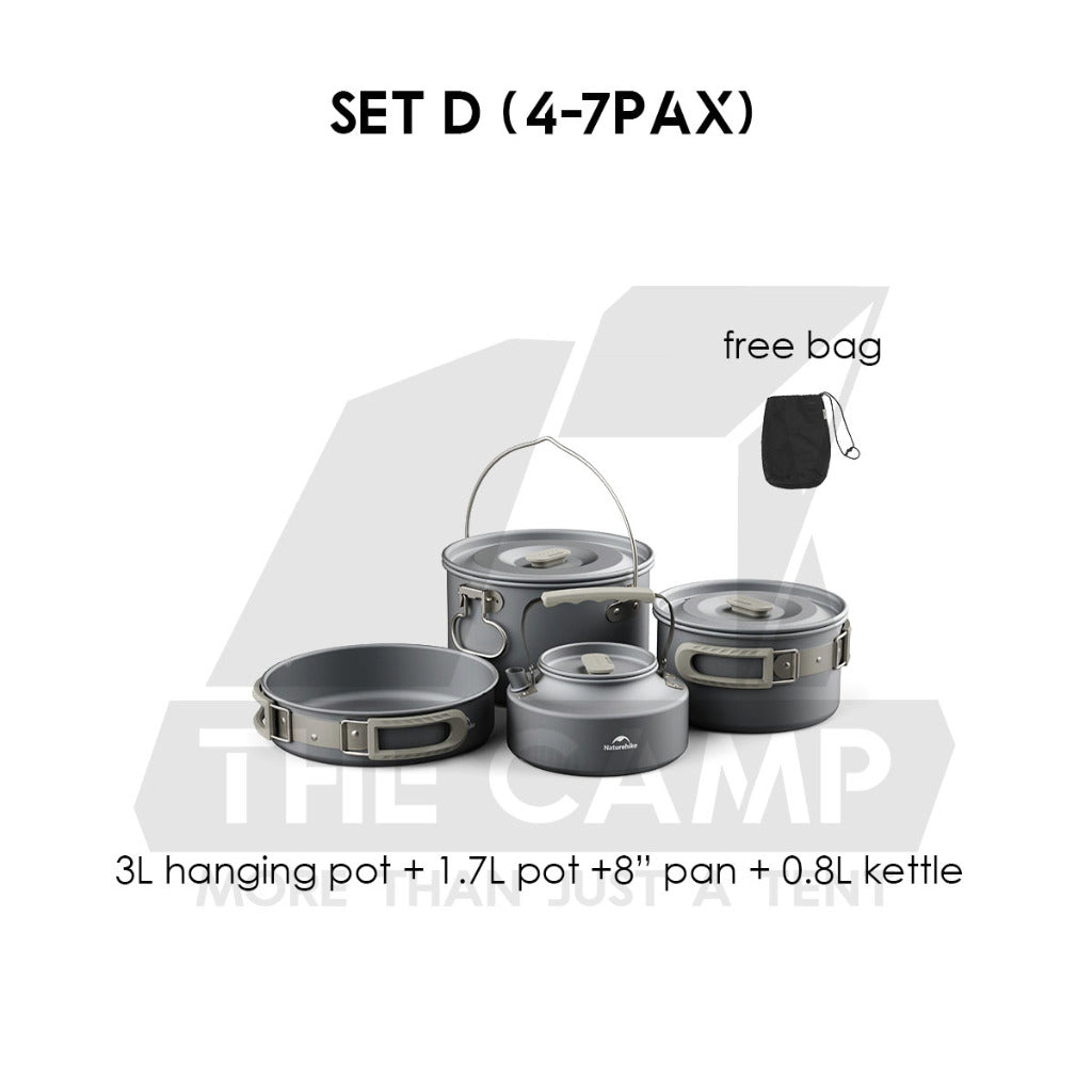Naturehike Aluminium Cookware Set Cooking Set Pot Set Kettle Pan Pot Camping Outdoor Picnic CNK2450CF010