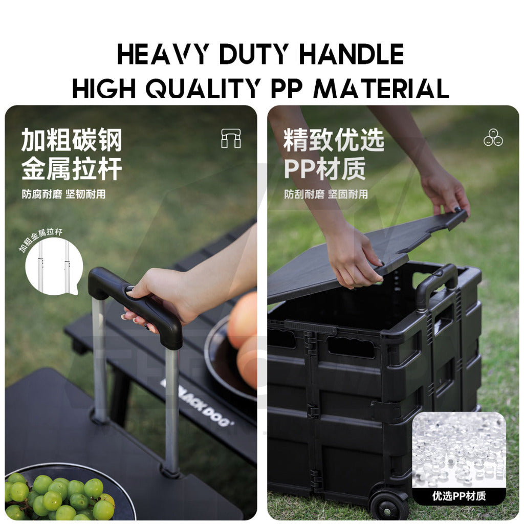 Blackdog 50L Wheel Storage Box with Telescopic Handle Foldable Shopping Cart Camping Wagon Trolley Compact CBD2450XB013