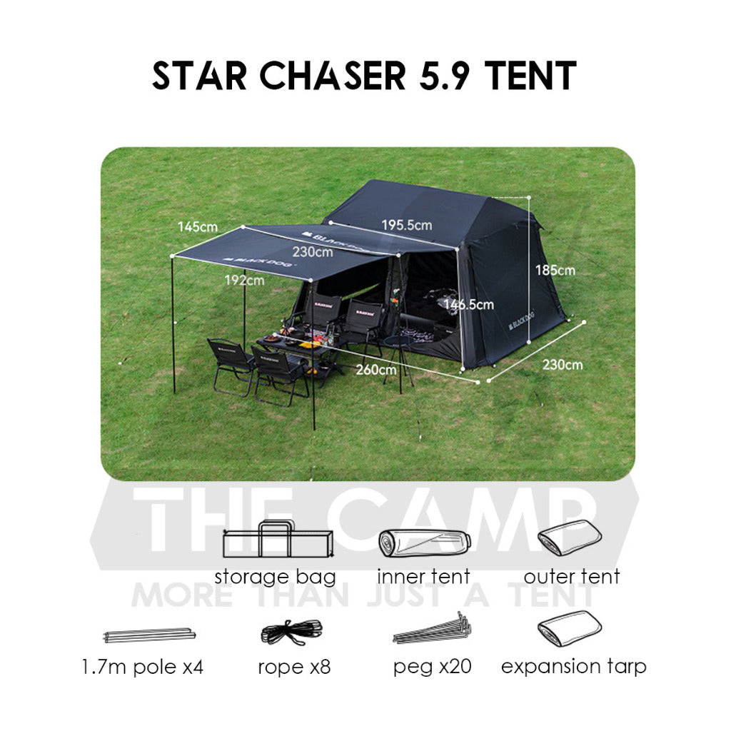 Blackdog Star Chaser 5.9 Auto Tent Outdoor Camping 1 Room 4 Hall Flysheet Vicore Village 6 Black CBD2450WS028