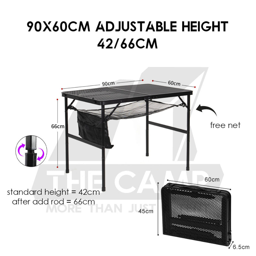 Outdoor Camping Aluminium Mesh Table Foldable Suitcase Size Portable Lightweight Black Iron Mesh Rack