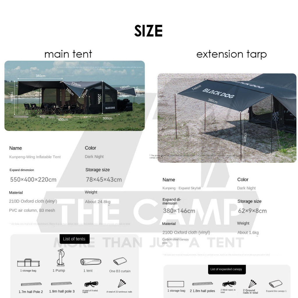 Blackdog Air Tent 500 x 400cm Large Inflatable PVC Air Pillar Outdoor Camping Black KunPeng Khemah Angin CBD2550WS012