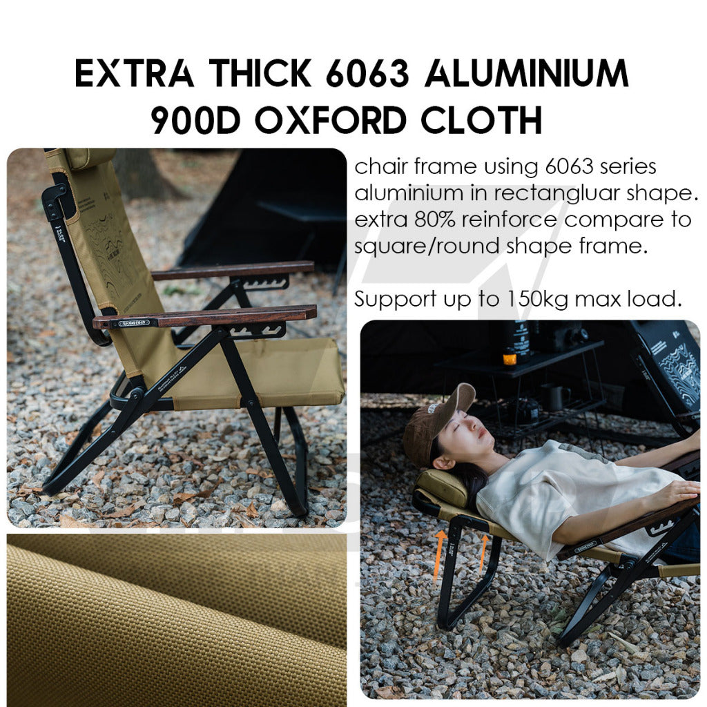 Shinetrip Full Recliner Chair Headrest 6 levels Reclining Sleeping Outdoor Camping High Back Extra Width Kerusi Healing