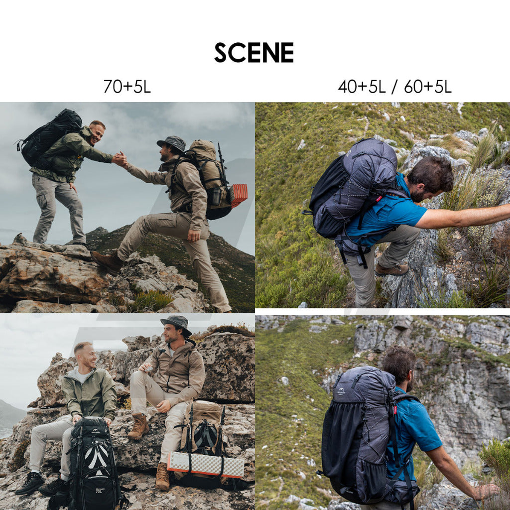 Naturehike Hiking Backpack Bag 40L+5L 60L+5L 70L+5L Climbing Waterproof with Rain Cover NH70B070-B NH19BP095 NH20BB113