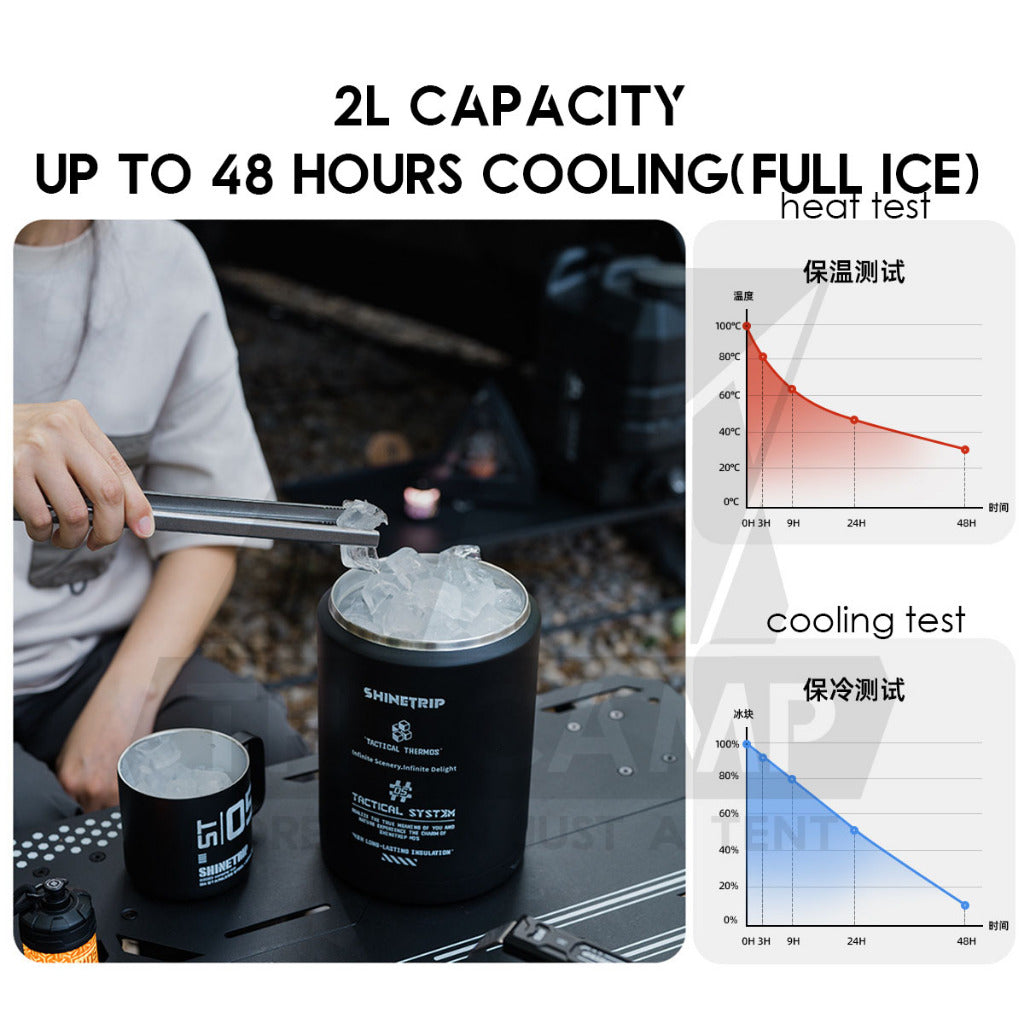 Shinetrip 2L Thermos Bottle 48 Hours Cooling 304 Stainless Steel Portable Outdoor Camping Travel Ice Bucket Case