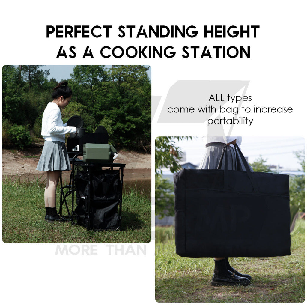 Outdoor Camping Mobile Kitchen Table Portable Folding Kitchen Black Cookware Windshield Mesh Bag Dapur Single/Double