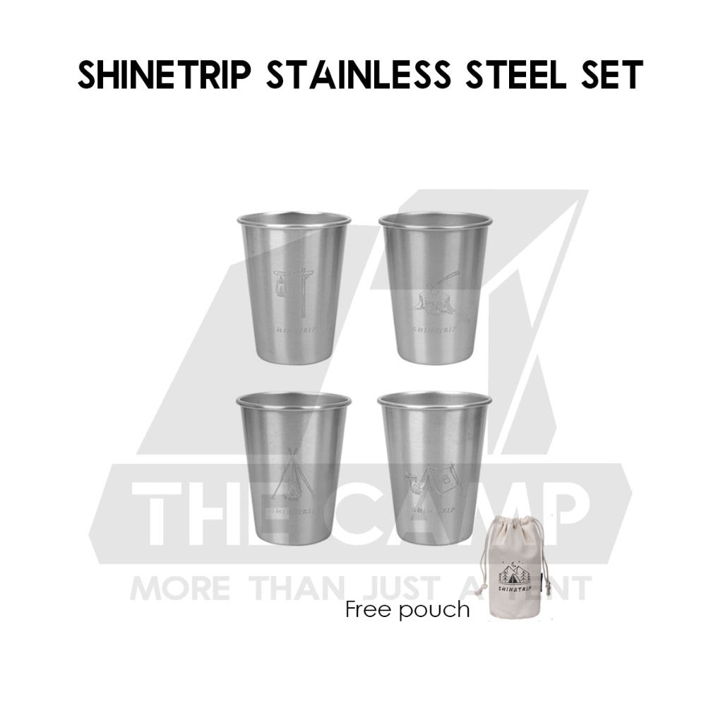 Shinetrip / Ise Mount Portable 4PCS Set / Single Stainless Steel Cup Lid Straw Pouch Storage Bag Camping Outdoor Black