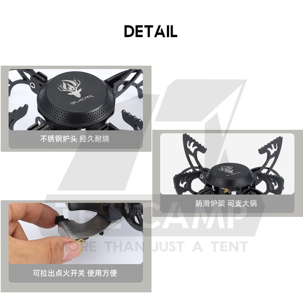 Buerk UFO Foldable Stove Portable Windproof 3800W Transformer Type Spider Tactical Style Black Dapur Khemah