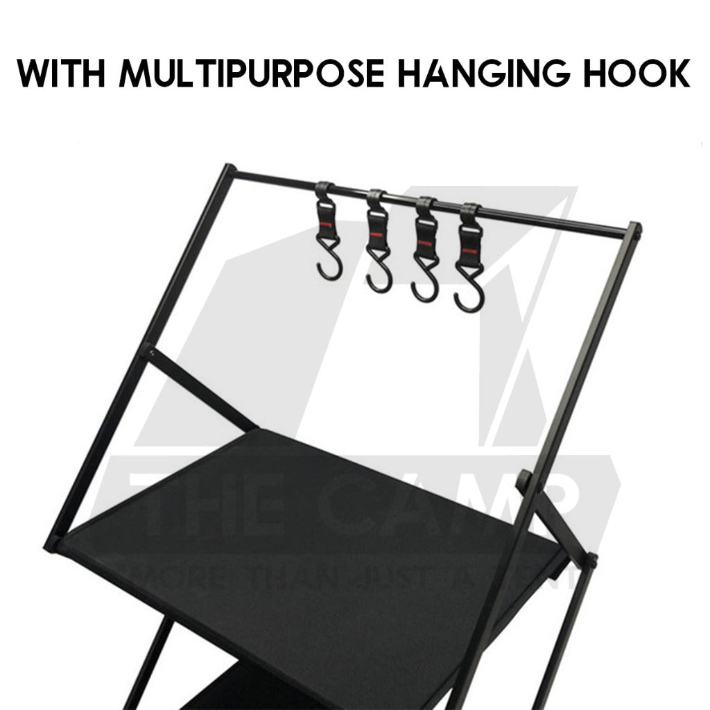 Camping Foldable Rack Basket 2 Layer 3 Layers Shelf Aluminum + Cloth Outdoor Hanger Tripod Stand Tableware Rak Lipat
