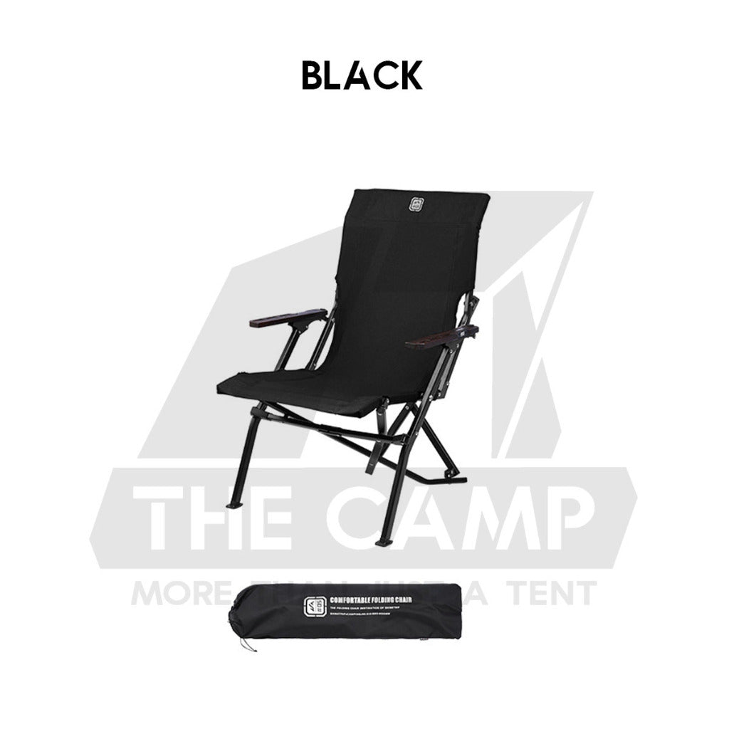 Shinetrip Folding Chair with Oak Wood Armrest Tactical Style Back Support Heavy Duty Outdoor Camping Black Khaki