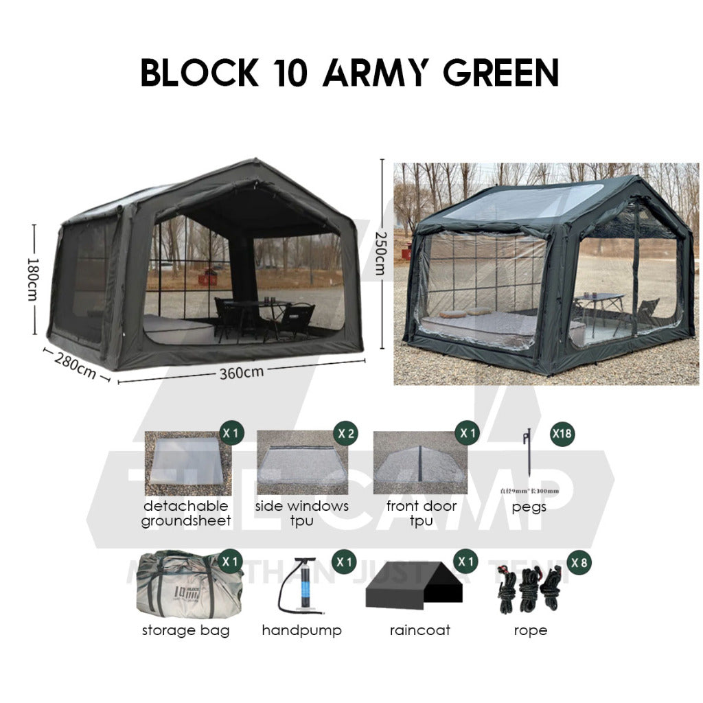 Spark Block 09 10 05 Air Tent Large Space Tactical Style Grey Black Khaki Beige Army Green Inflatable Khemah Angin Coody