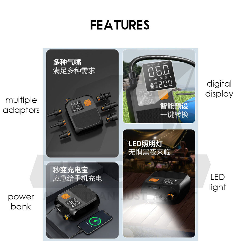 Air Pump for Air Tent SUP Board Air Bed 20PSI 8000mah Portable Electric Car Ciggy Plug