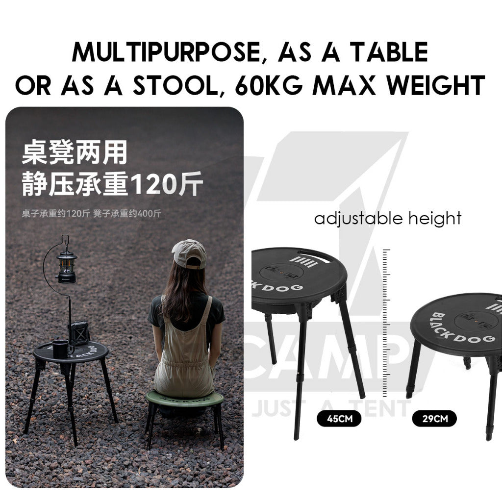 Blackdog Portable Table Stool Round Adjustable Height Heavy Duty with Lamp Pole Meja Hitam CBD2550JJ025