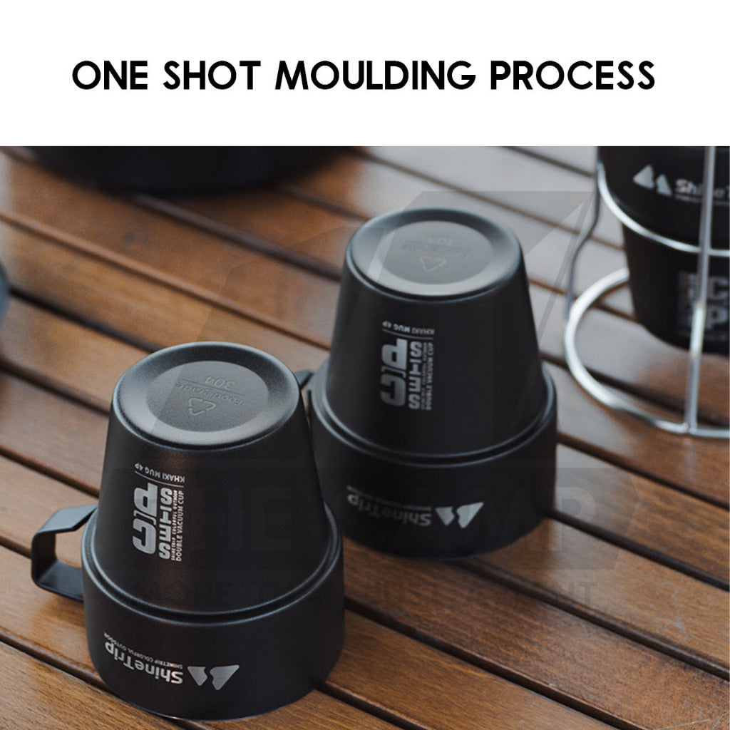 Shinetrip Portable 4PCS Stainless Steel Cup Set 300ml with Holder Rack Camping Cookware Picnic Table Peg Flysheet Black