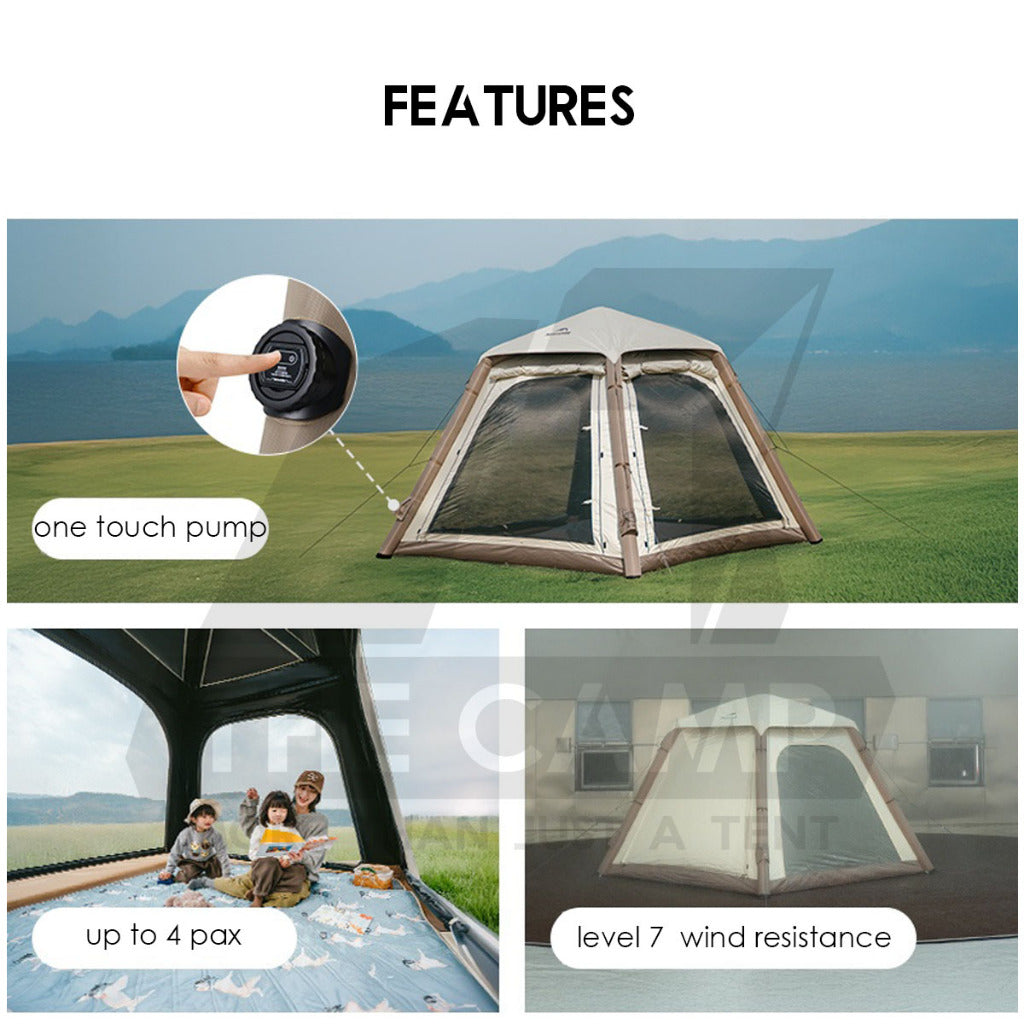 Naturehike Ango Air Pro Air Tent Built in Air Pump With Extended Flysheet 4 pax Outdoor Camping Khemah CNK2550WS017