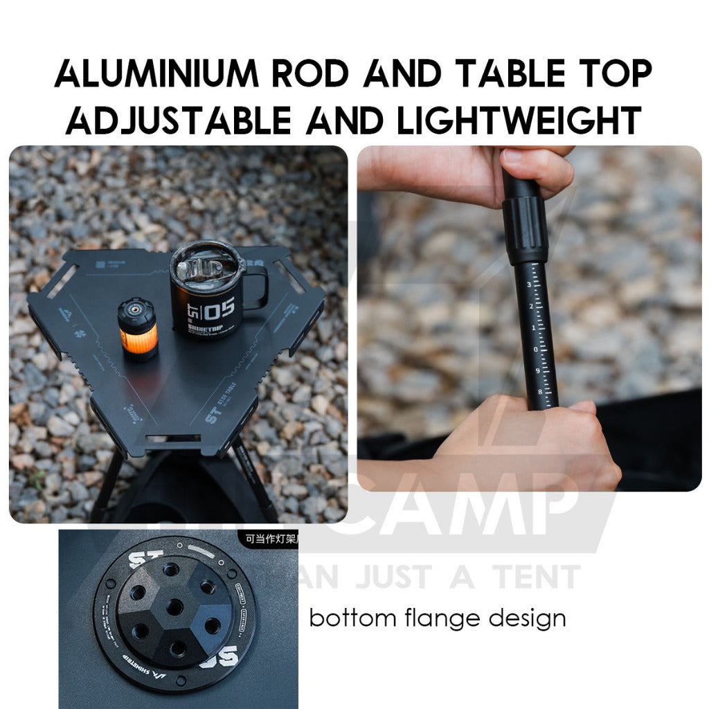 Shinetrip Triangle Stand Side Coffee Table Rack with Bag Mesh Adjustable Height Lamp Pole Outdoor Camping
