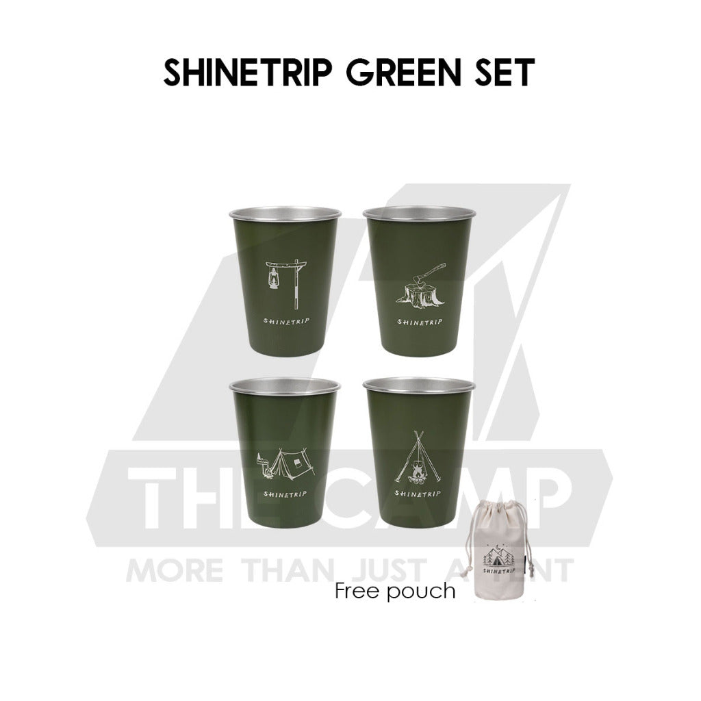Shinetrip / Ise Mount Portable 4PCS Set / Single Stainless Steel Cup Lid Straw Pouch Storage Bag Camping Outdoor Black