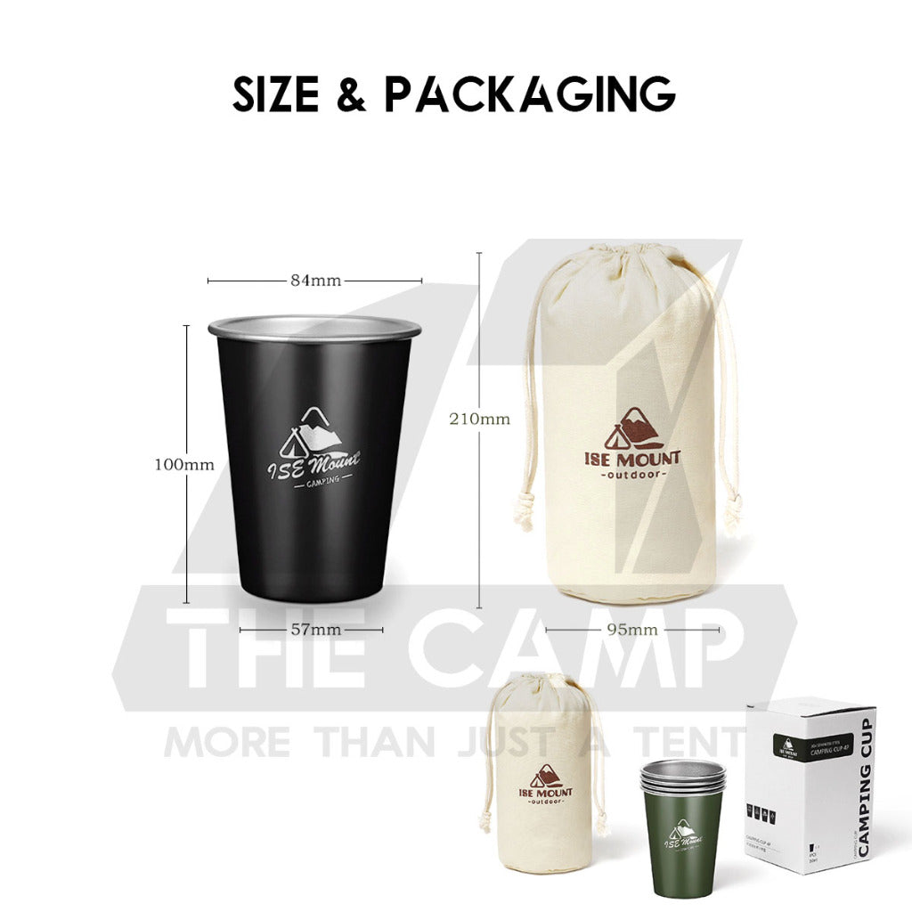 Shinetrip / Ise Mount Portable 4PCS Set / Single Stainless Steel Cup Lid Straw Pouch Storage Bag Camping Outdoor Black
