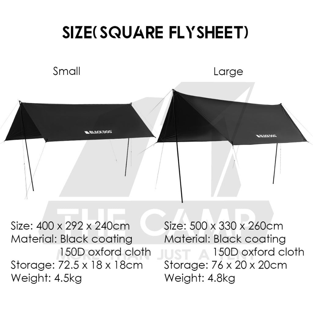 Blackdog Hexagon / Square Flysheet Tarp Large Outdoor Camping Black Square Awning Pole Tent Light