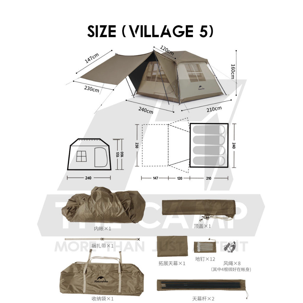 Naturehike Village 5 / 6 Flagship Automatic Tent With Flysheet Outdoor Camping Ultimate CNK2300ZP021 CNK2300ZP022