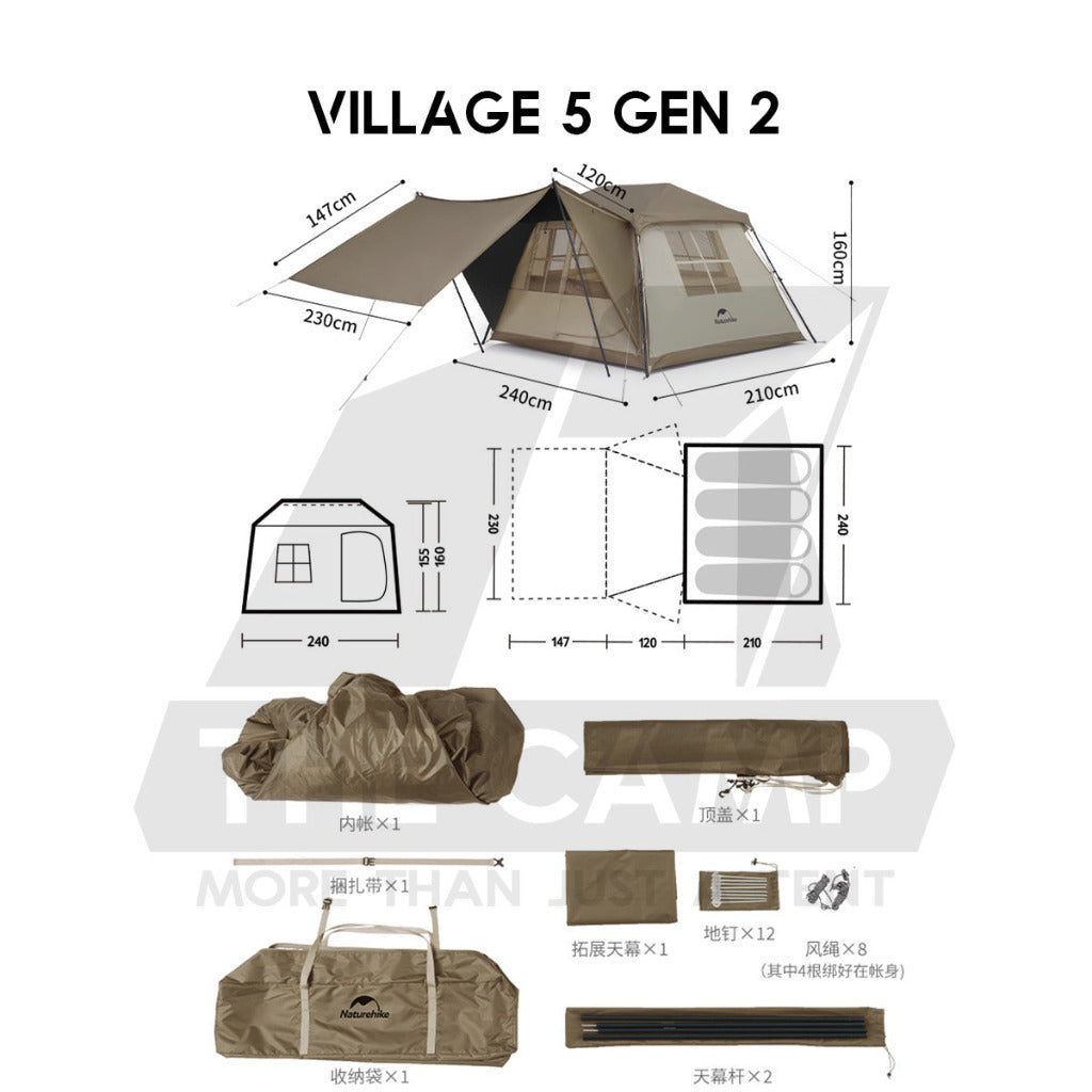 Naturehike Village 5 / 6 Flagship Automatic Tent With Flysheet Outdoor Camping Ultimate CNK2300ZP021 CNK2300ZP022