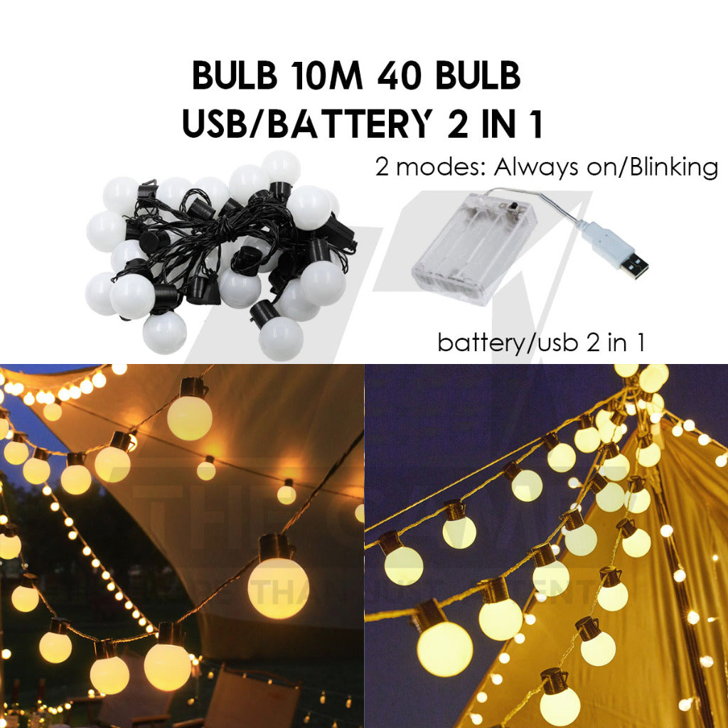 Outdoor LED Fairy Light Bulb Ball String USB Battery 3m 6m 10m Camping Wedding Decoration Xmas Weatherproof