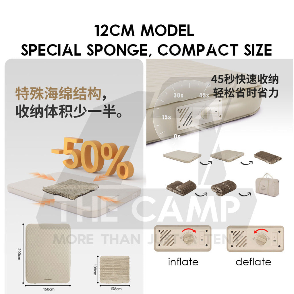 Naturehike 3D Sponge Bed 12cm 11cm Mattress Auto Inflate Inflatable Pad Tilam YuGu C12 CNK2300WS011 CNH23DZ10002