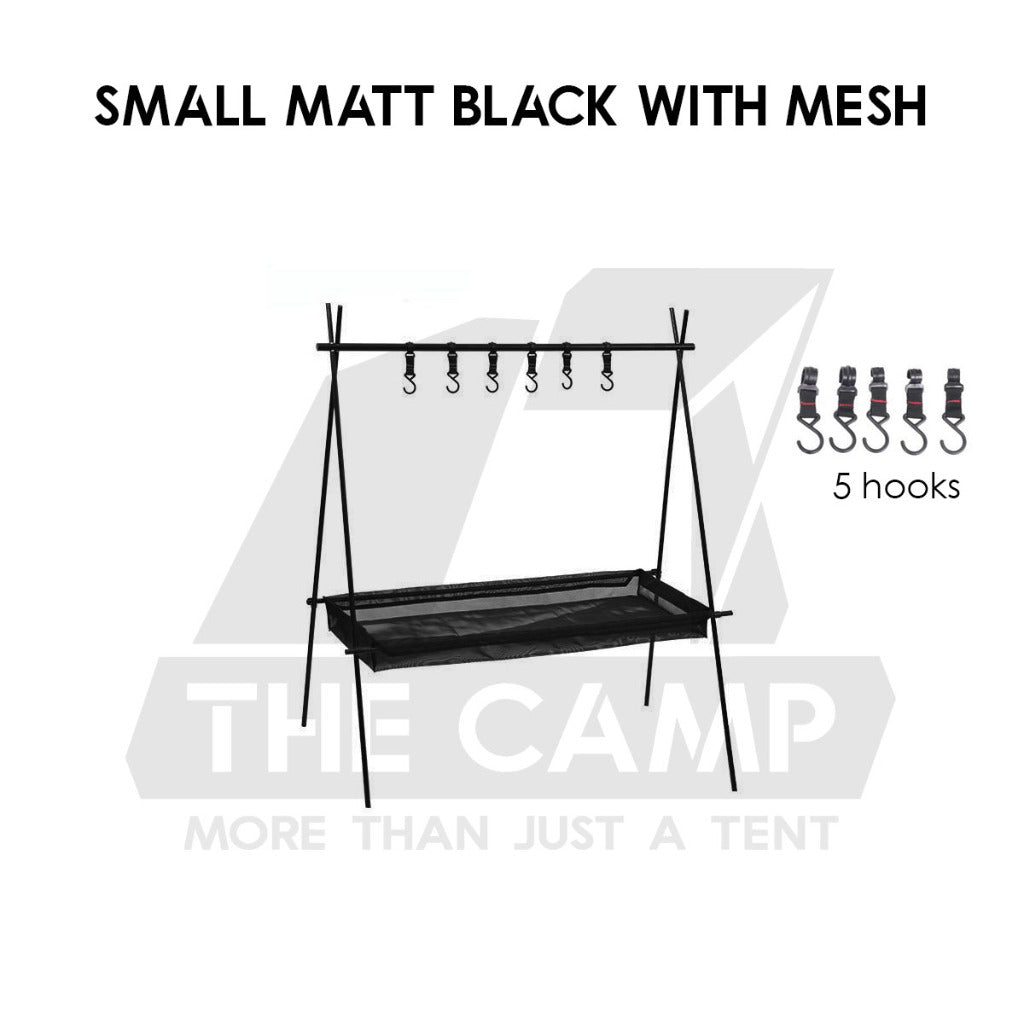Outdoor Triangle Hanging Rack Aluminum Mesh Camping Hanger Cookware Tripod Shelf Stand Tableware Organizer Double Level