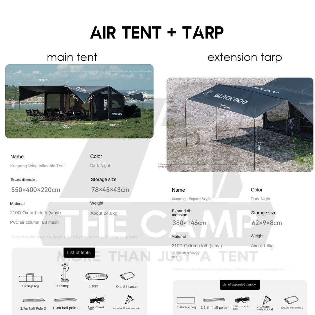 Blackdog Air Tent 500 x 400cm Large Inflatable PVC Air Pillar Outdoor Camping Black KunPeng Khemah Angin CBD2550WS012