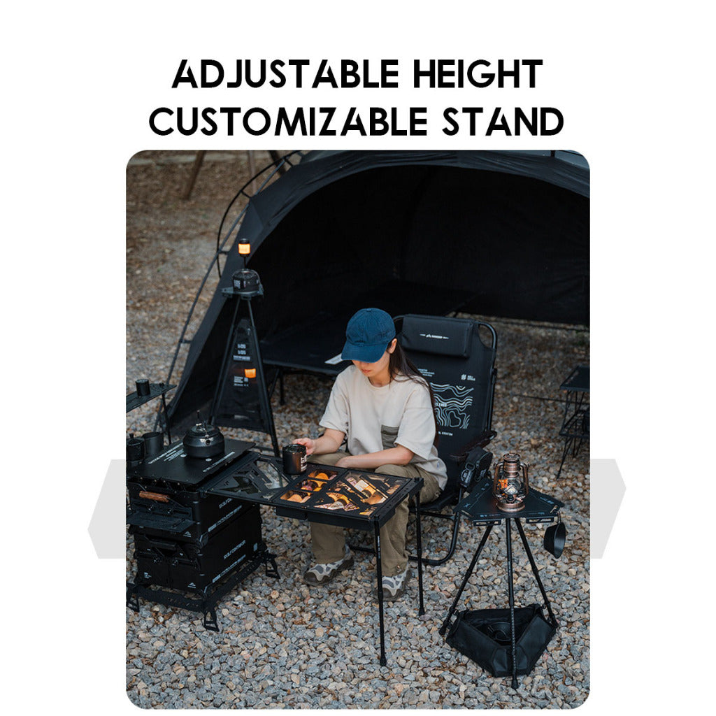 Shinetrip Triangle Stand Side Coffee Table Rack with Bag Mesh Adjustable Height Lamp Pole Outdoor Camping