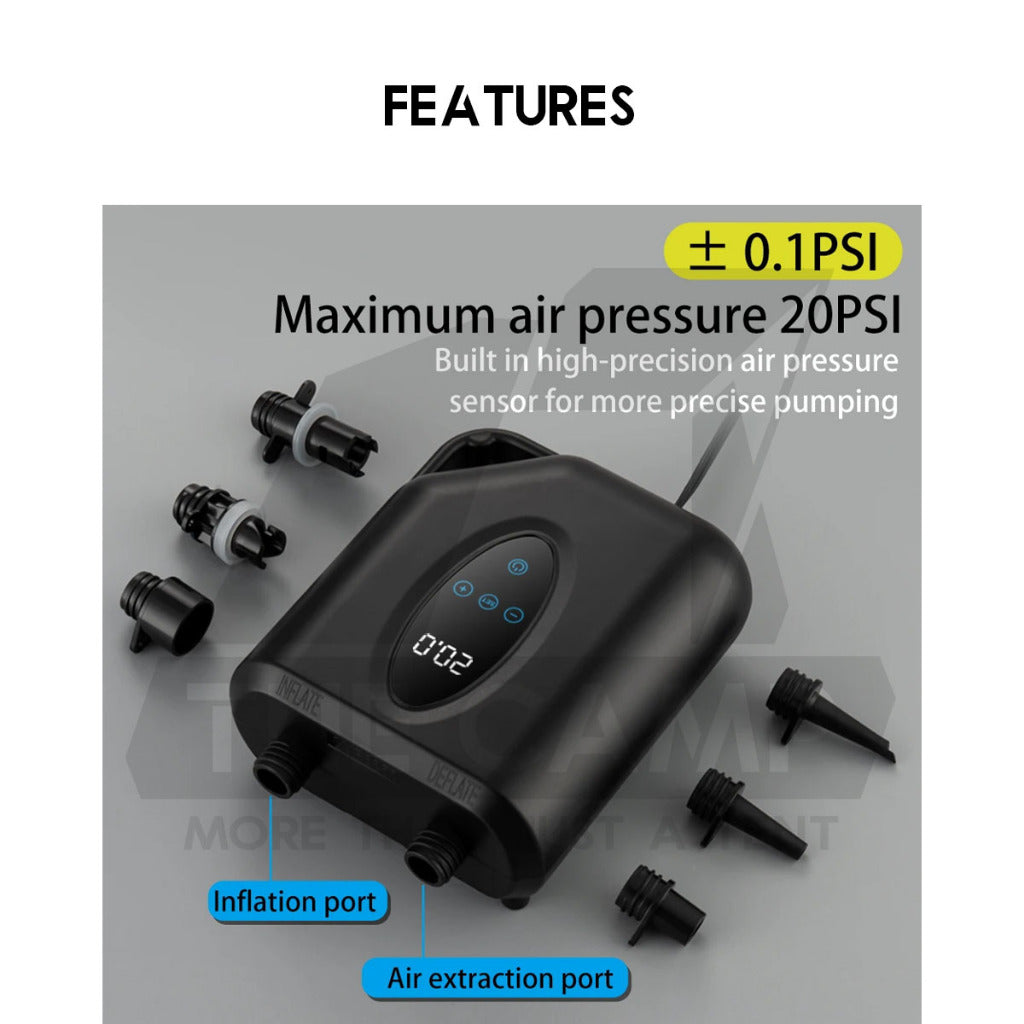 Campum Air Pump for Air Tent Inflate Deflate SUP Board Air Bed 20PSI 12000mah Portable Electric Car Plug