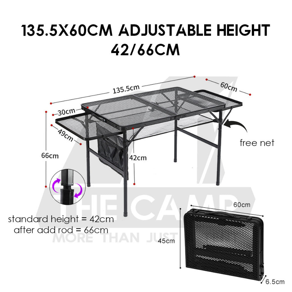 Outdoor Camping Aluminium Mesh Table Foldable Suitcase Size Portable Lightweight Black Iron Mesh Rack