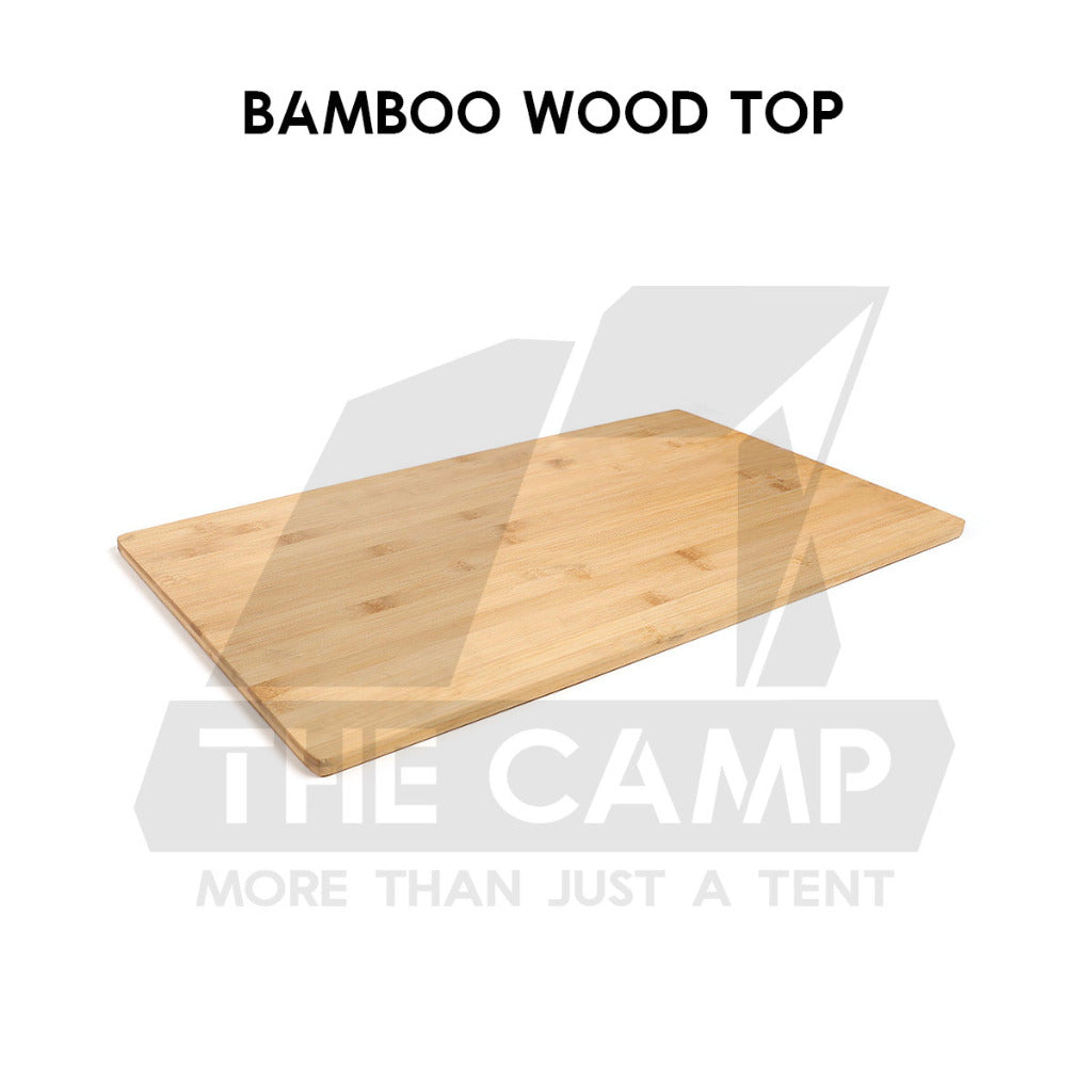 Iron Steel Mesh Camping Rack Table Foldable Portable Stacking Storage Rack Bamboo Wood Top Picnic Outdoor