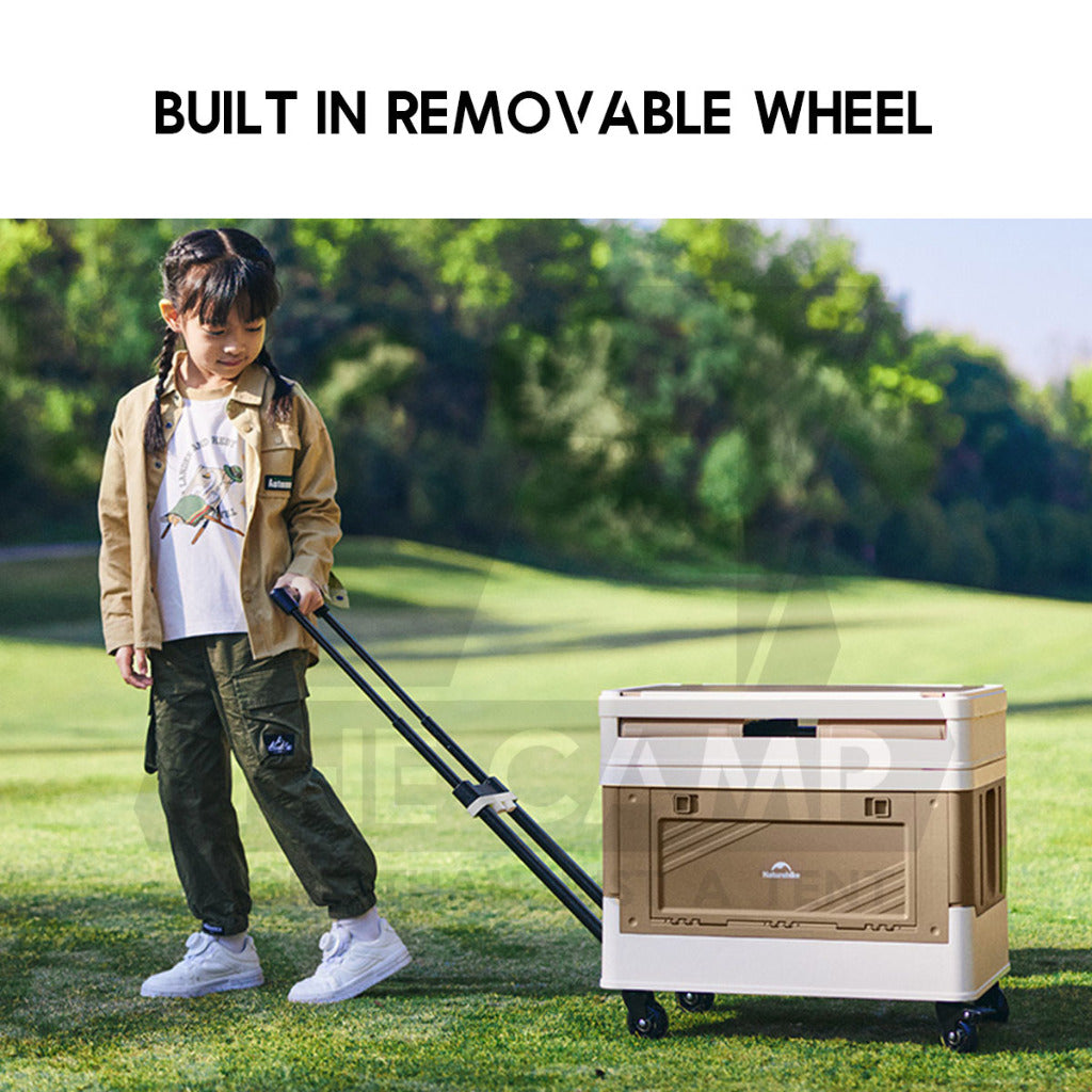 Naturehike 42L Storage Box with Telescopic Pull Handle Table Top Wheel Stackable Outdoor Camping Khaki CNK2450XB012