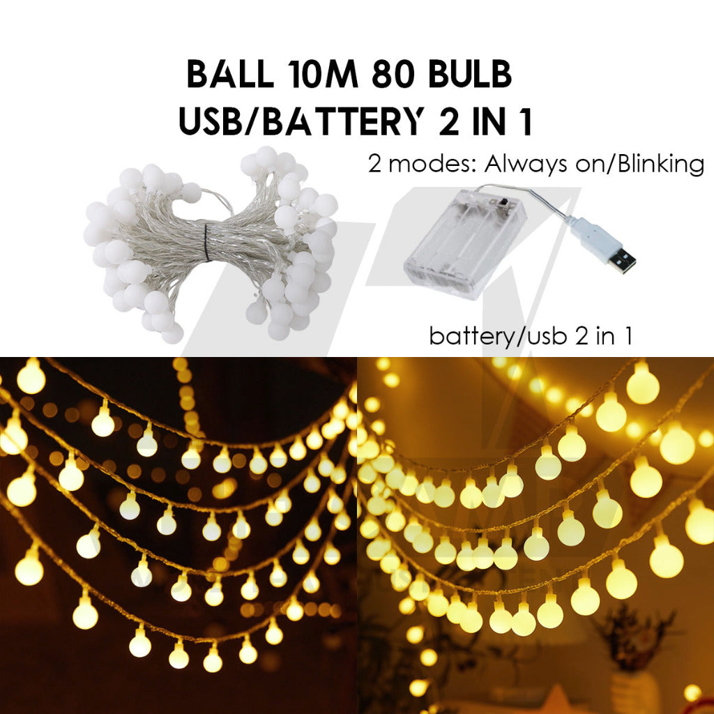 Outdoor LED Fairy Light Bulb Ball String USB Battery 3m 6m 10m Camping Wedding Decoration Xmas Weatherproof