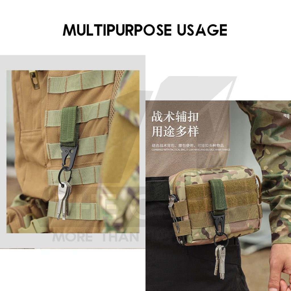 Tactical Keychain Nylon Canvas Men Belt Velcro Outdoor Camping Carabiner Key Hook Black Khaki Army Green