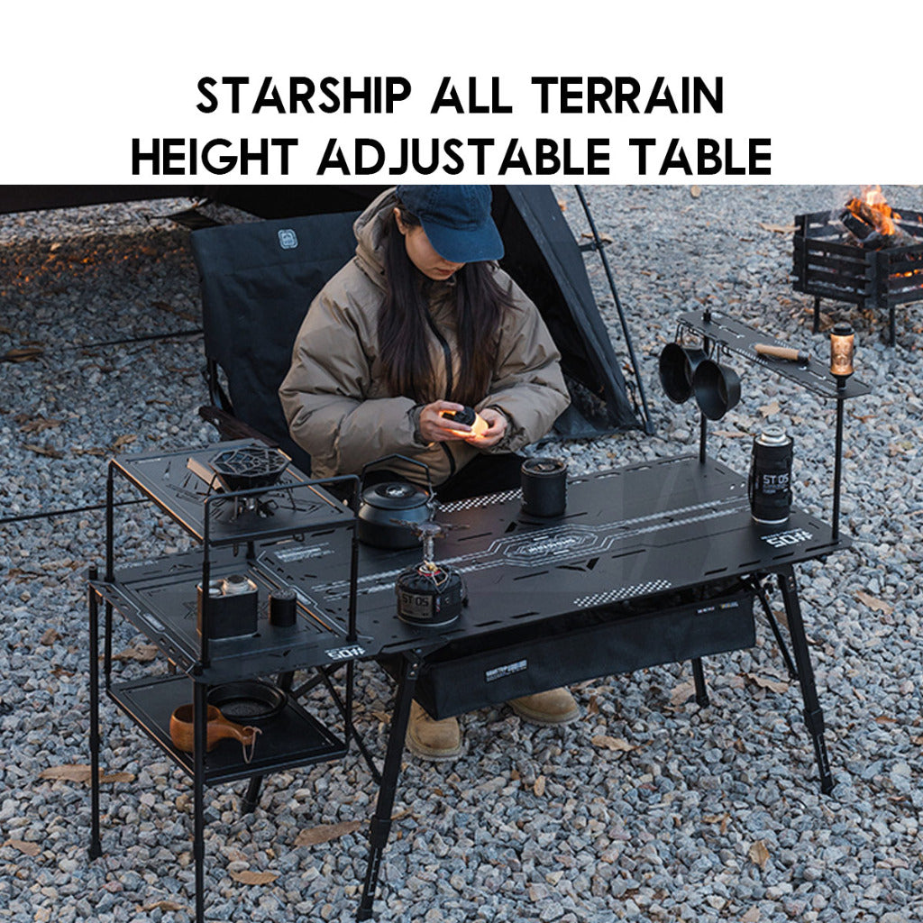 Shinetrip Starship 3 Plate Table Tactical Style IGT Expandable with Accessories Side Rack Stove BBQ Stand Meja