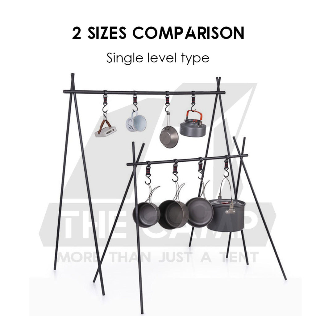 Outdoor Triangle Hanging Rack Aluminum Mesh Camping Hanger Cookware Tripod Shelf Stand Tableware Organizer Double Level