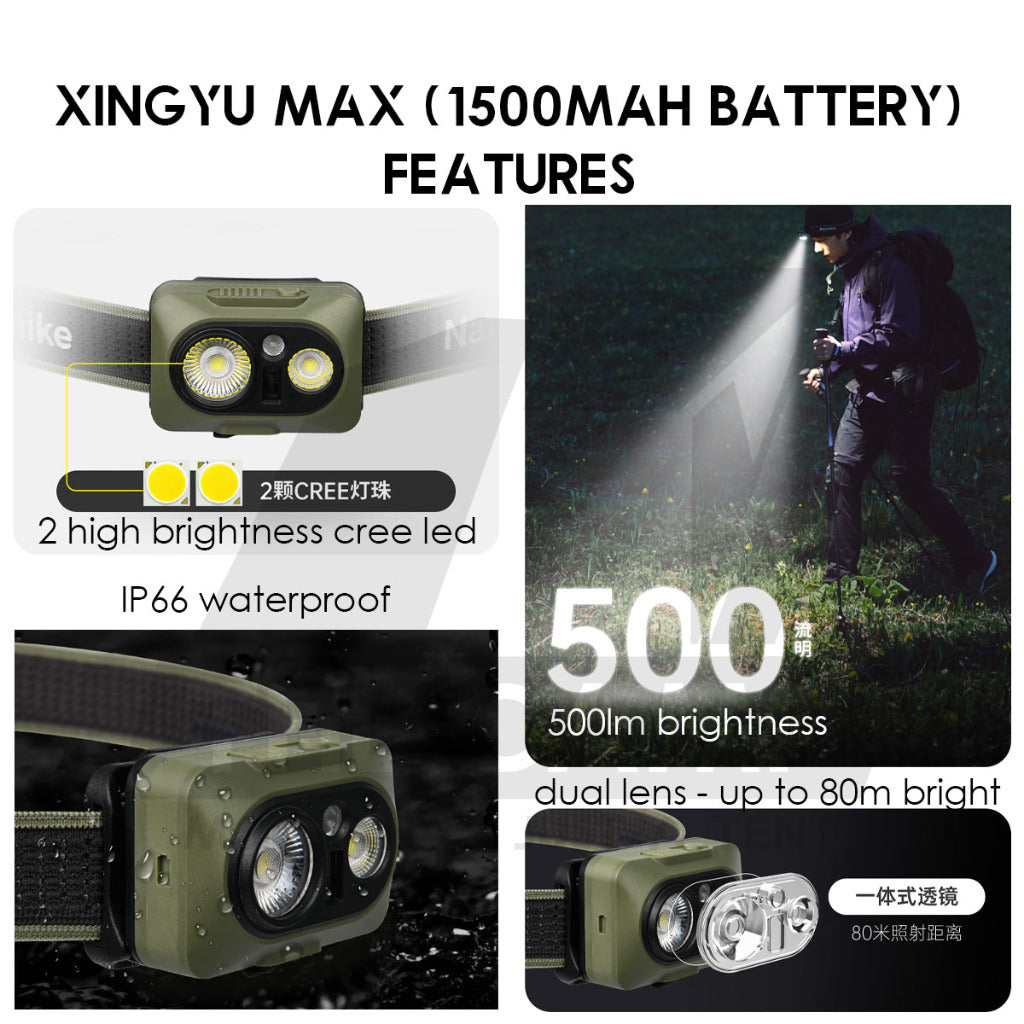 Naturehike LED Headlamp Battery Camping Hiking Headlight Ultralight Flashlight SOS Red Light IP66 CNK2300DQ020
