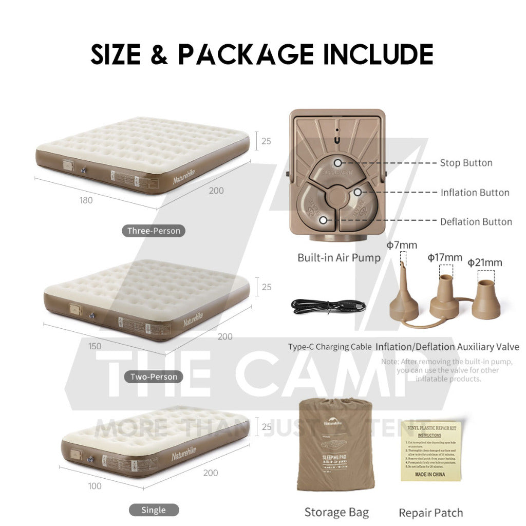 Naturehike Air Bed 25cm 38cm 45cm Single Double Triple with Pump Mattress Outdoor Camping Tilam Angin CNK2550WS013