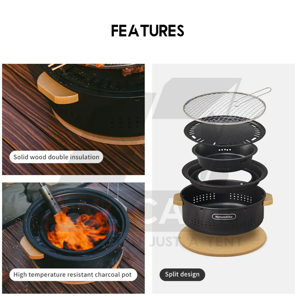 Naturehike Round Charcoal BBQ Grill Pan Fire Pit Stove Outdoor Camping Barbecue Firepit CNK2550CF010