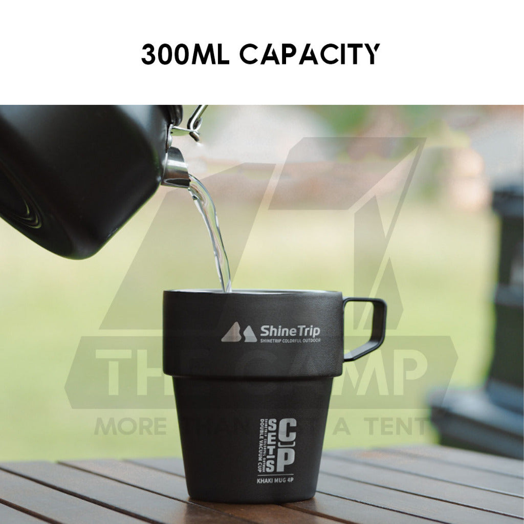 Shinetrip Portable 4PCS Stainless Steel Cup Set 300ml with Holder Rack Camping Cookware Picnic Table Peg Flysheet Black
