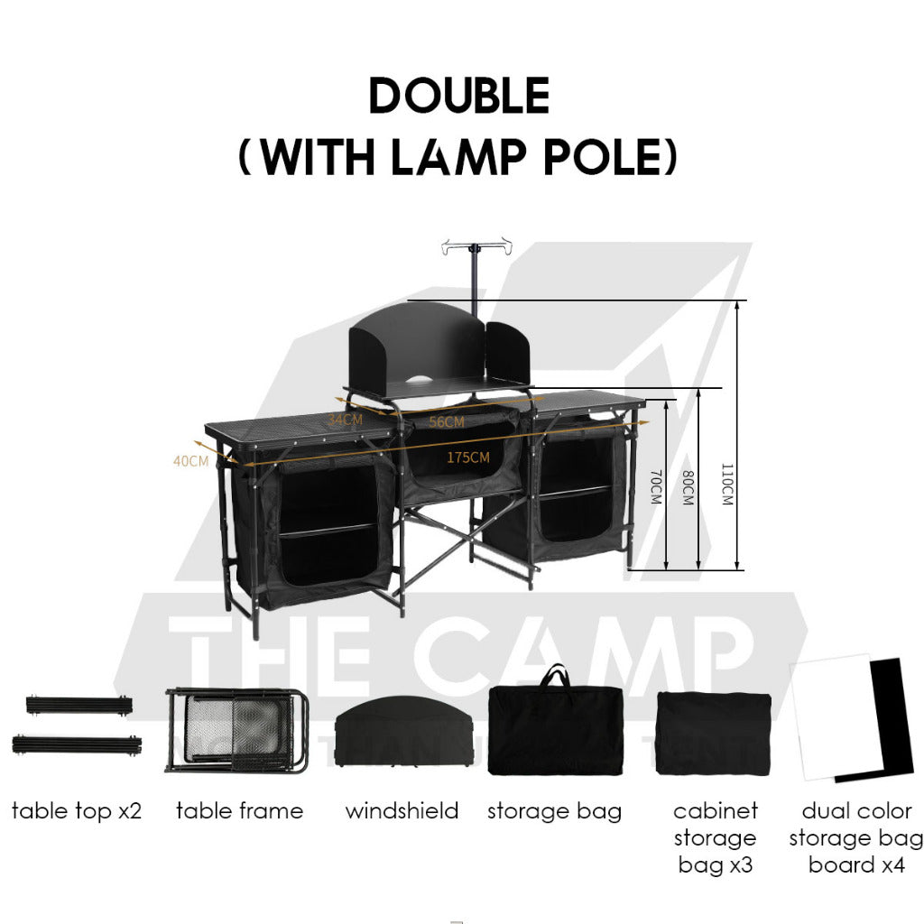 Outdoor Camping Mobile Kitchen Table Portable Folding Kitchen Black Cookware Windshield Mesh Bag Dapur Single/Double