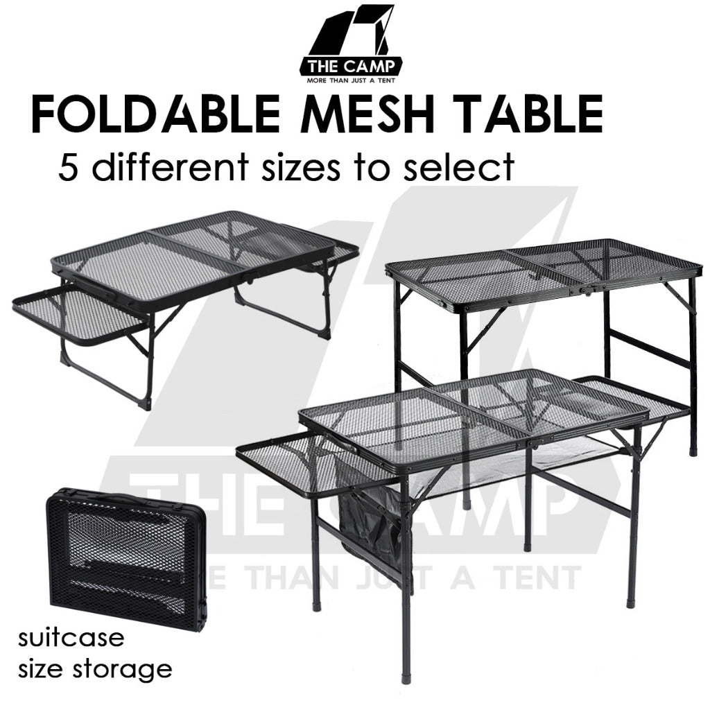 Outdoor Camping Aluminium Mesh Table Foldable Suitcase Size Portable Lightweight Black Iron Mesh Rack