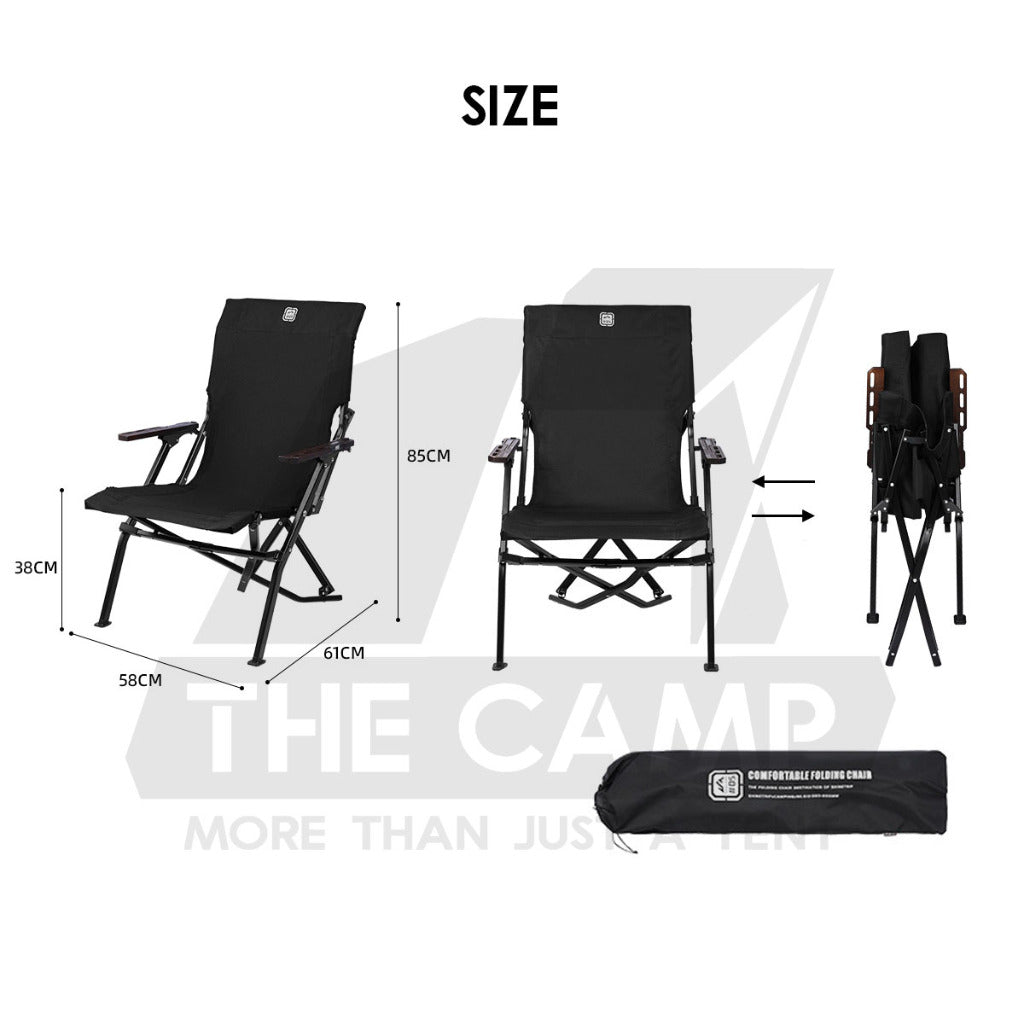 Shinetrip Folding Chair with Oak Wood Armrest Tactical Style Back Support Heavy Duty Outdoor Camping Black Khaki