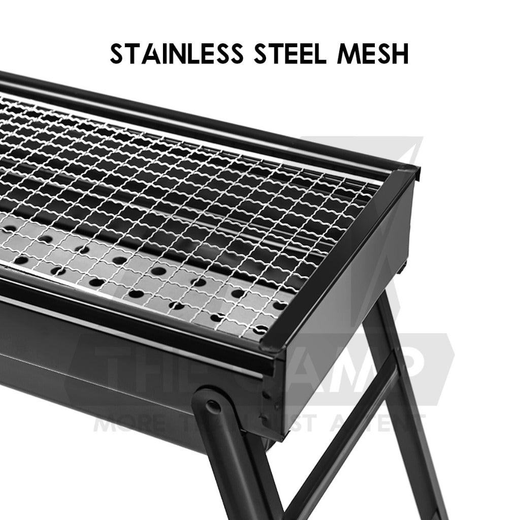 Portable Foldable BBQ Rack Grill Outdoor Camping Charcoal BBQ Stand Black Accessories Brush Skewer Seasoning Bottle