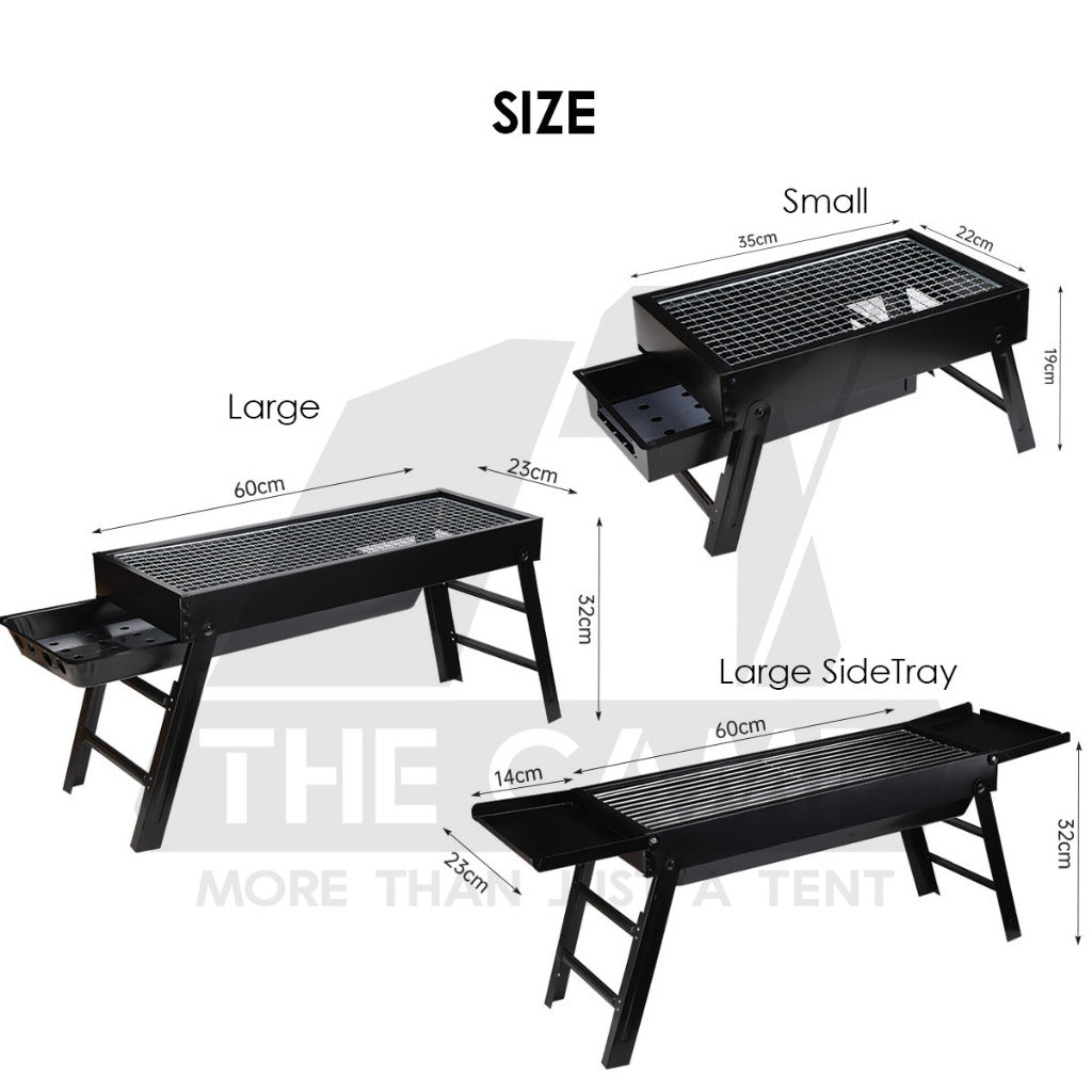 Portable Foldable BBQ Rack Grill Outdoor Camping Charcoal BBQ Stand Black Accessories Brush Skewer Seasoning Bottle