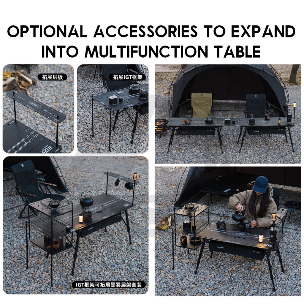 Shinetrip Starship 3 Plate Table Tactical Style IGT Expandable with Accessories Side Rack Stove BBQ Stand Meja