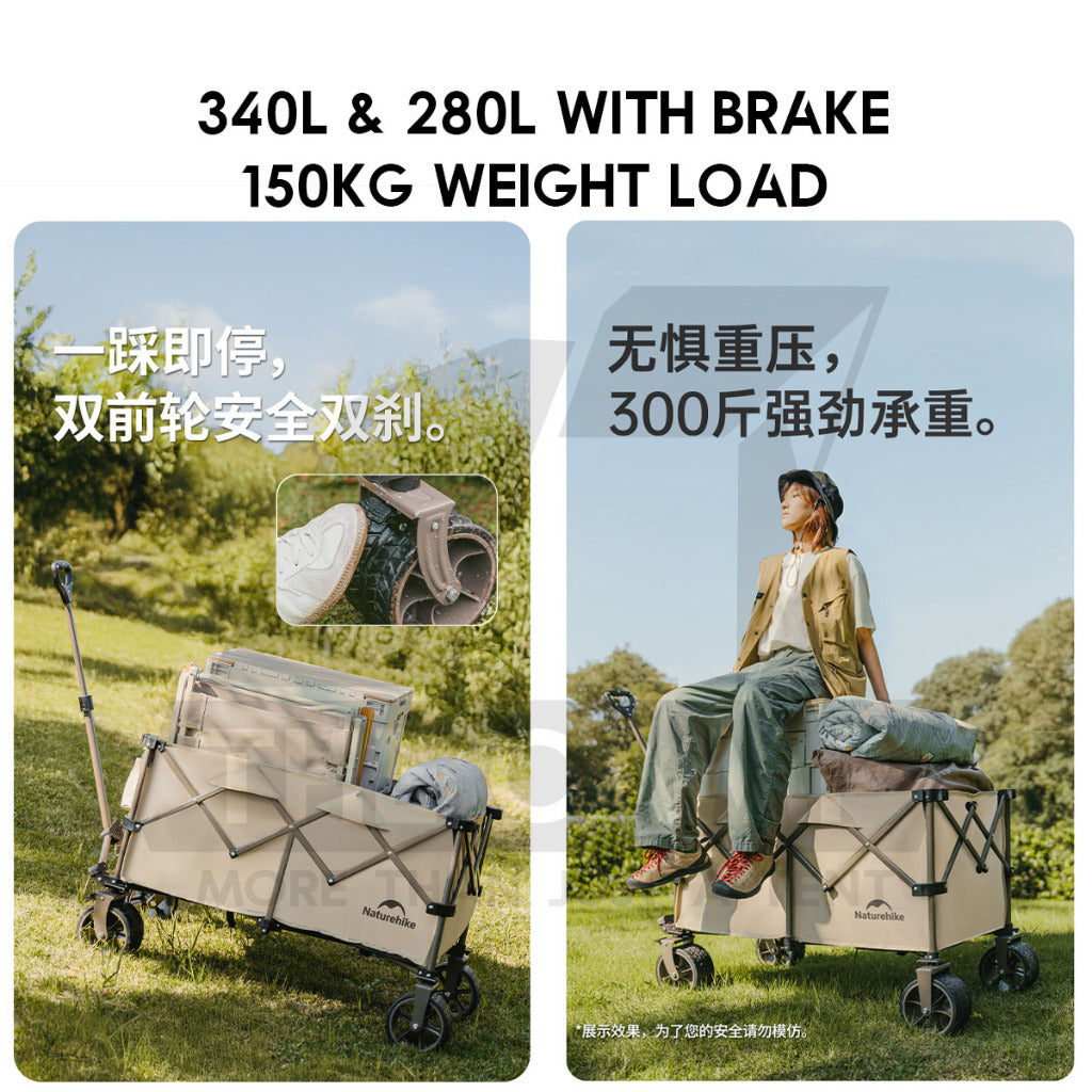 Naturehike JL Wagon Trolley Outdoor Camping Cart with Brake 10cm Thick Wheel 140L 280L 340L Black CNK2450JJ017
